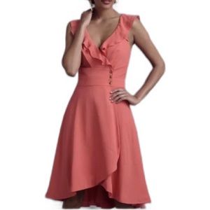 Anthropologie Quillaree Coral Ruffle Wrap Dress